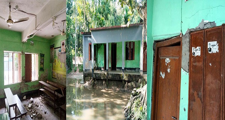 জরাজীর্ণ বিদ্যালয়ের ছাদ ভেঙে পড়লো মাথায়, আহত শিক্ষক শিক্ষার্থী